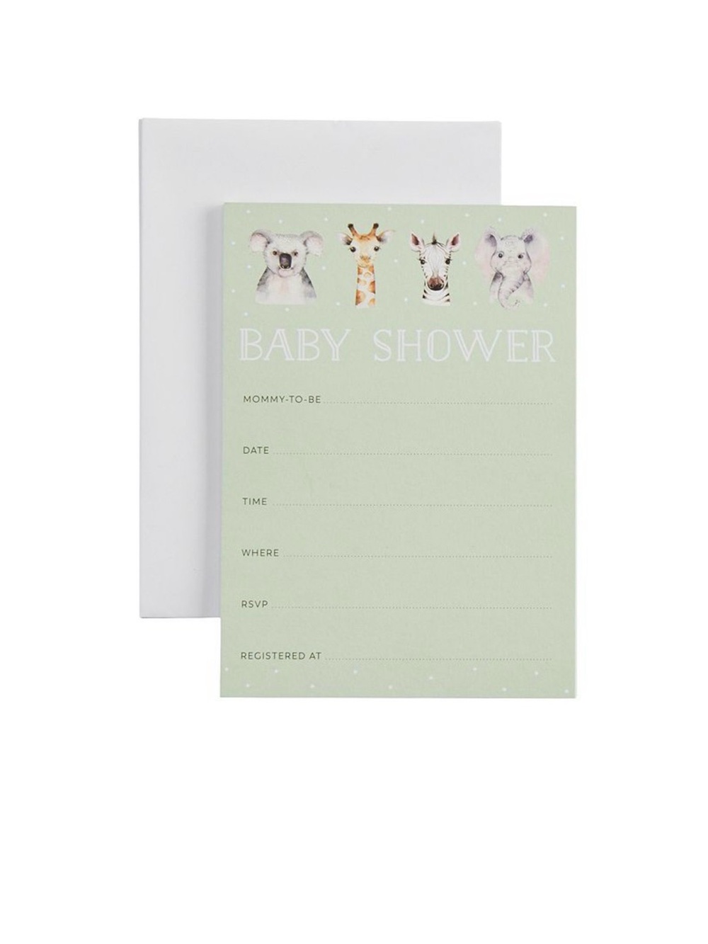 Mint Green Baby Shower Invitation Cards with Animal Accents